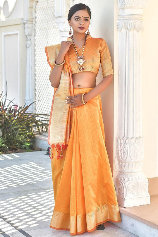 Banarasi - Chanderi Saree Gold Orange Banarasi Chanderi Saree saree online