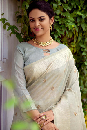 Grandma Grey Banarasi Chanderi Saree