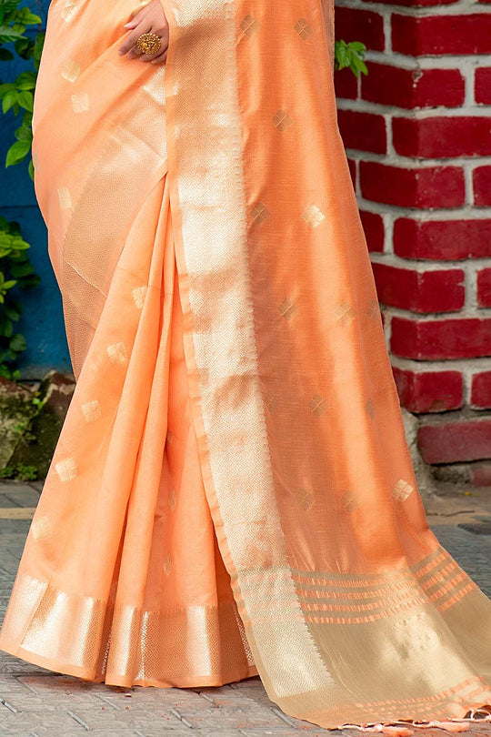 orange banarasi chanderi saree