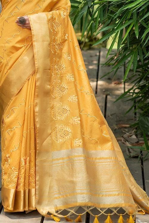 Honey Yellow Banarasi Chanderi Saree
