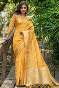 Honey Yellow Banarasi Chanderi Saree