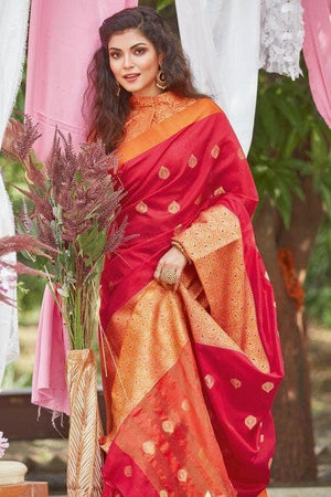 Imperial Red Banarasi Chanderi Saree