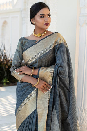 Iron Grey Banarasi Chanderi Saree