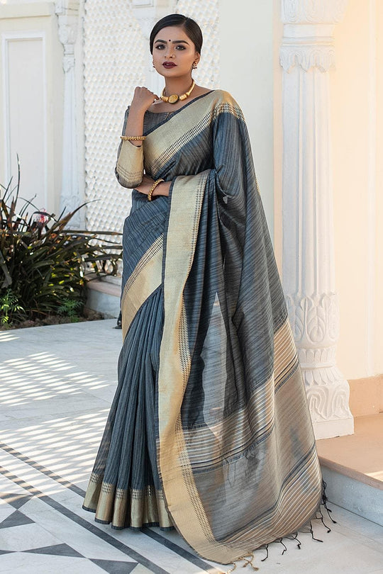 Banarasi - Chanderi Saree Iron Grey Banarasi Chanderi Saree saree online