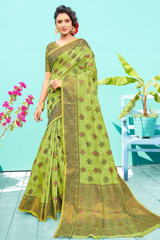 Kelly Green Banarasi Chanderi Saree