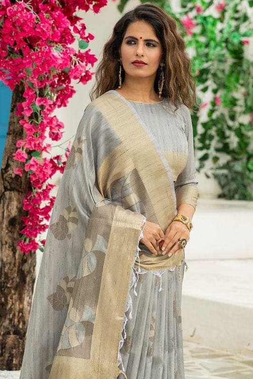Lava Grey Banarasi Chanderi Saree