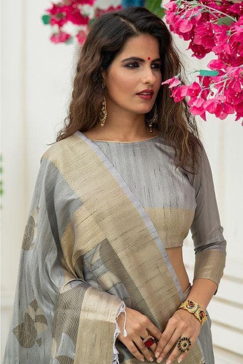 Lava Grey Banarasi Chanderi Saree
