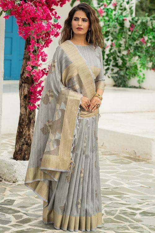 Lava Grey Banarasi Chanderi Saree