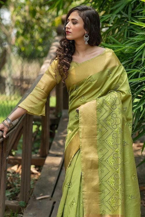 Lime Green Banarasi Chanderi Saree