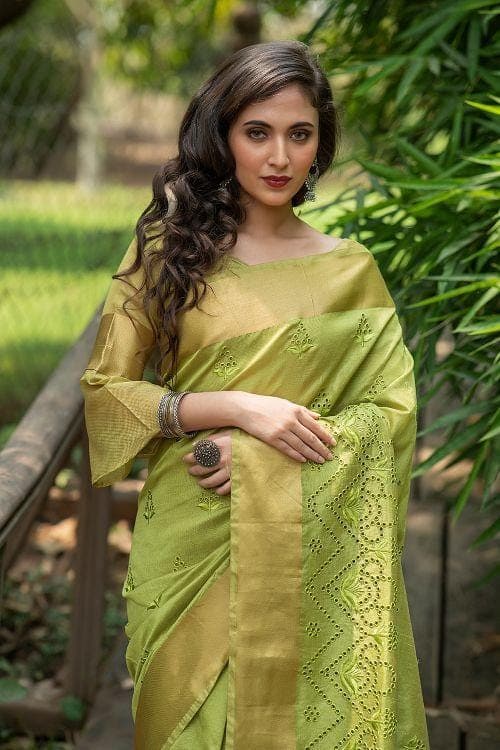 Lime Green Banarasi Chanderi Saree