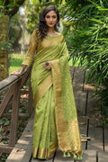 Lime Green Banarasi Chanderi Saree