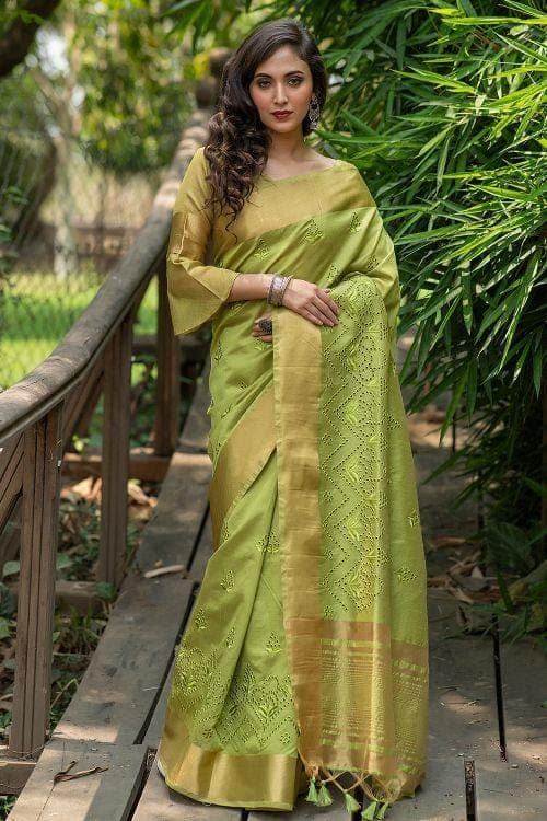 Lime Green Banarasi Chanderi Saree