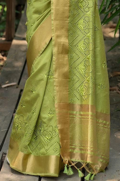 Lime Green Banarasi Chanderi Saree