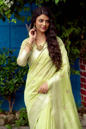 Lime Green Banarasi Chanderi Saree