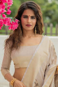 Linen Off White Banarasi Chanderi Saree