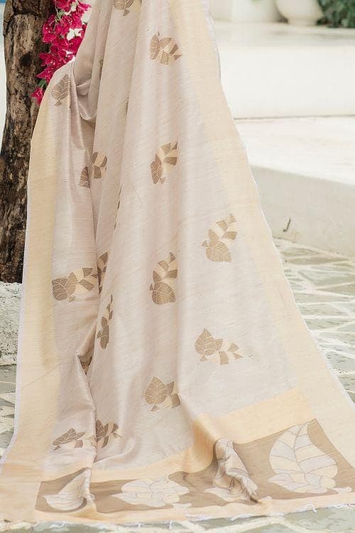 Linen Blend Off White Banarasi Chanderi Saree