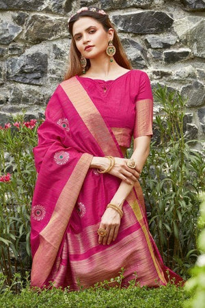 Magenta Pink Banarasi Chanderi Saree