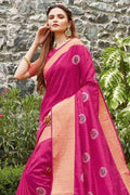 Magenta Pink Banarasi Chanderi Saree