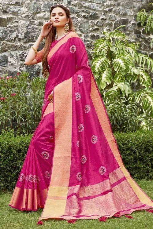 Magenta Pink Banarasi Chanderi Saree