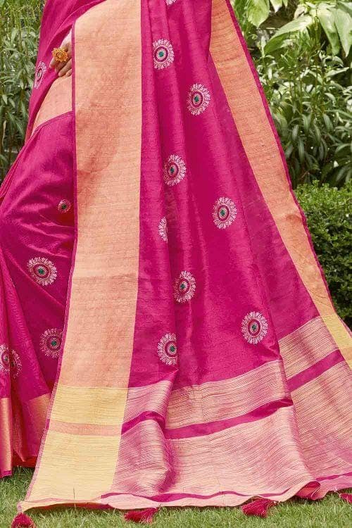 Magenta Pink Banarasi Chanderi Saree