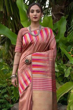 New York Pink Banarasi Chanderi Saree