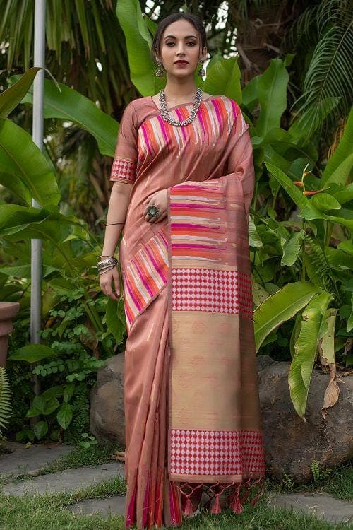 New York Pink Banarasi Chanderi Saree