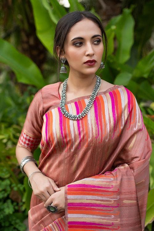 New York Pink Banarasi Chanderi Saree