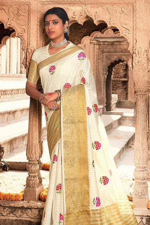 Off White Banarasi Chanderi Saree