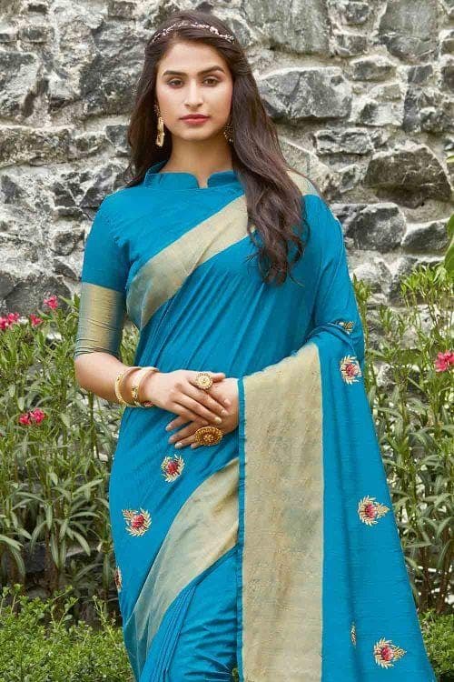 Olympic Blue Banarasi Chanderi Saree