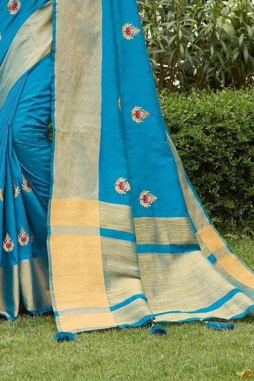 Olympic Blue Banarasi Chanderi Saree