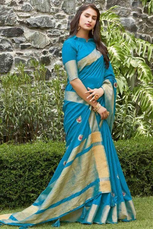 Olympic Blue Banarasi Chanderi Saree