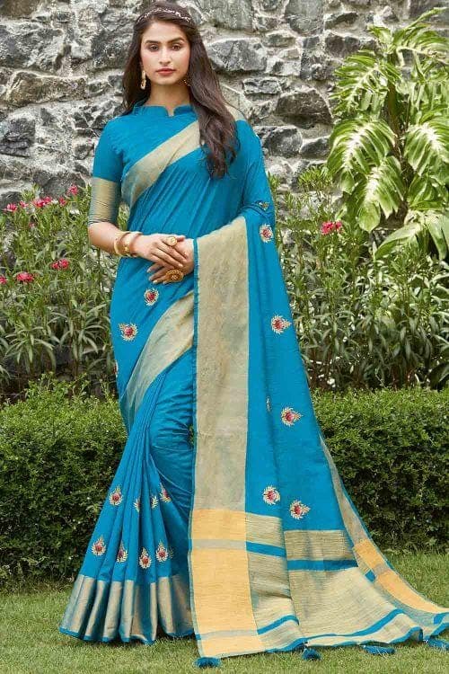 Olympic Blue Banarasi Chanderi Saree
