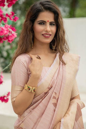 Pale Pink Banarasi Chanderi Saree