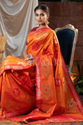 Papaya Orange Banarasi - Chanderi Saree
