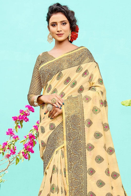 Parmesan Yellow Banarasi Chanderi Saree