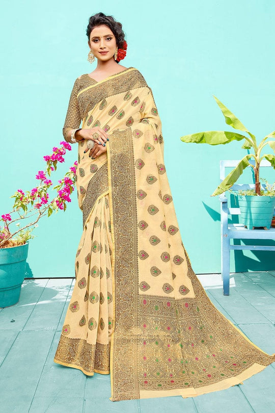 Parmesan Yellow Banarasi Chanderi Saree