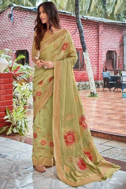 Pastel Green Banarasi Chanderi Saree