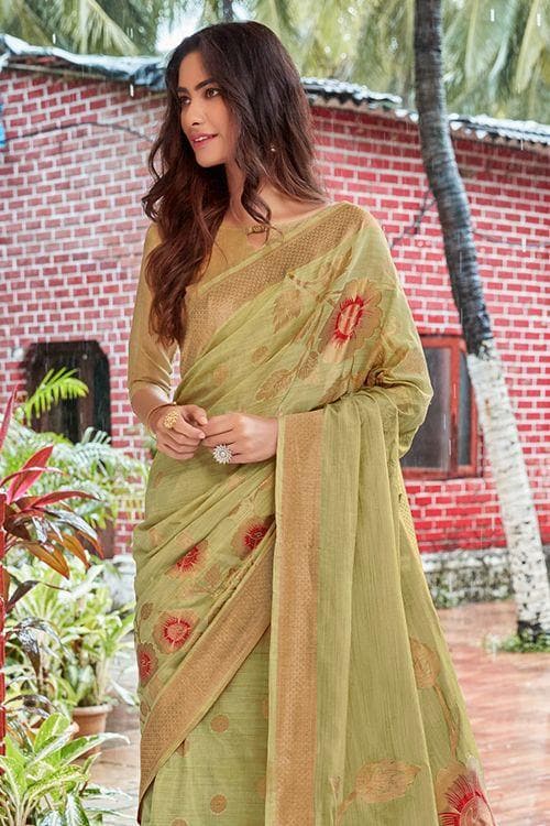 Pastel Green Banarasi Chanderi Saree