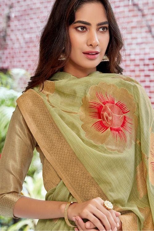 Pastel Green Banarasi Chanderi Saree