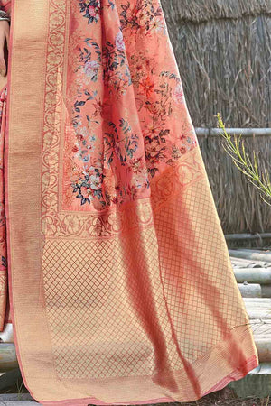 Peach Banarasi Chanderi Saree