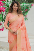 Peach Pink Banarasi Chanderi Saree