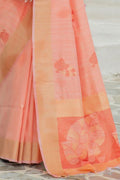 Peach Pink Banarasi Chanderi Saree