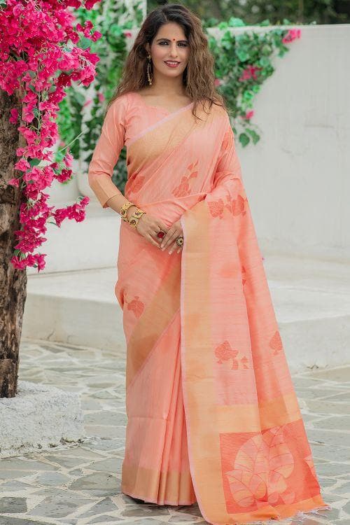 Peach Pink Banarasi Chanderi Saree