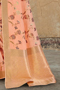 Peach woven Chanderi - banarasi fusion saree - Buy online on Karagiri - Free shipping to USA