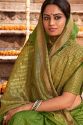 Pear Green Banarasi Chanderi Saree