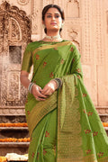 Pear Green Banarasi Chanderi Saree