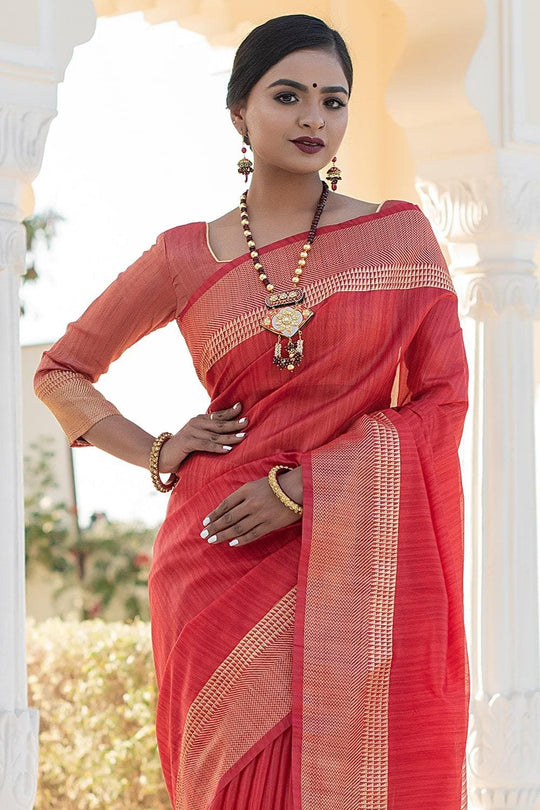 Banarasi - Chanderi Saree Persian Red Banarasi Chanderi Saree saree online