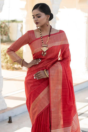 Banarasi - Chanderi Saree Persian Red Banarasi Chanderi Saree saree online