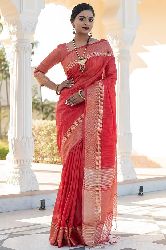 Banarasi - Chanderi Saree Persian Red Banarasi Chanderi Saree saree online