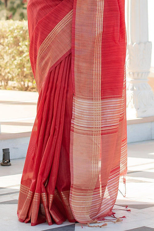 Banarasi - Chanderi Saree Persian Red Banarasi Chanderi Saree saree online